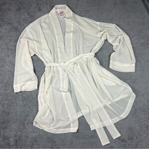 Victoria's Secret Ivory Chiffon Sheer Robe Gown Wrap One Size Short Pockets